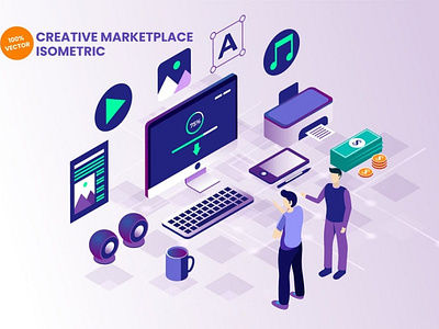 Isometric Creative Marketplace Vector Illustration