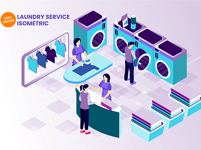 Isometric Laundry Service Vector Illustration 3d animation 3d art 3d illustration app business concept conceptual design illustration isometric landing landing page logo page technology ui vector web design web development website