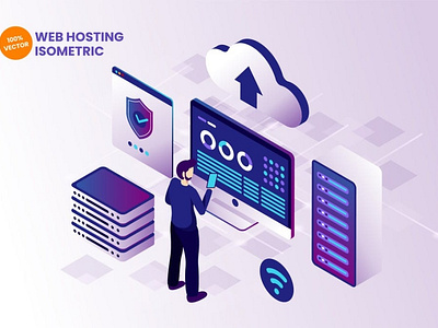 Isometric Web Hosting Vector Illustration