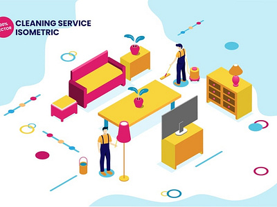 Isometric Cleaning Service Vector Illustration
