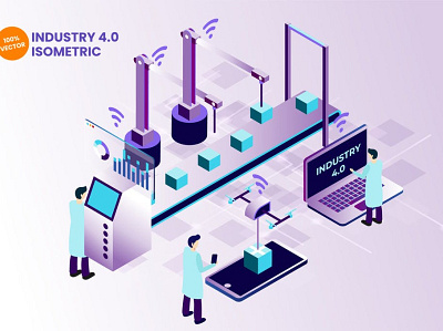 Isometric Industry 4.0 Vector Illustration 3d 3d animation 3d art 3d illustration app design factory illustration industry infographic isometric landing landing page logistic machine page smart technology vector web