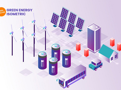 Isometric Green Energy Vector Illustration 3d 3d animation 3d art 3d illustration electricity energy factory illustration infographic isometric landing landing page page plan power technology vector web design web development website