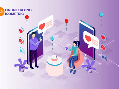 Isometric Online Dating Vector Illustration