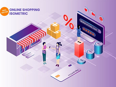 Isometric Online Shopping Vector Illustration