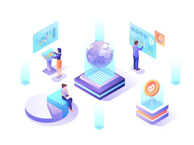 Cryptocurrency Isometric Vector Illustration 3d animation 3d art 3d illustration analysis app bitcoin coin crypto cryptocurrency data digital figma flat graphic illustration isometric management page people sketch