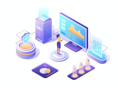 Cryptocurrency Isometric Vector Illustration 3d 3d animation 3d art 3d illustration app coin computer crypto cryptocurrency data digital figma flat graphic illustration isometric page people sketch system