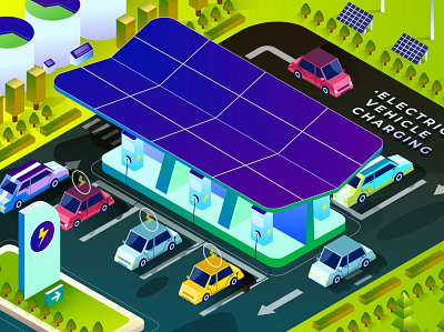 Electric Vehicle Charging - Isometric Illustration 3d analysis app blue business colors data design development flat graphic icon icons illustration illustrations isometric phone studio ui web