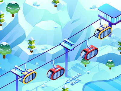 Cable Car - Isometric Illustration 3d 3d animation 3d art 3d character 3d illustration animation app branding design graphic design illustration isometric isometric design landing page landing pages logo motion graphics page pages ui
