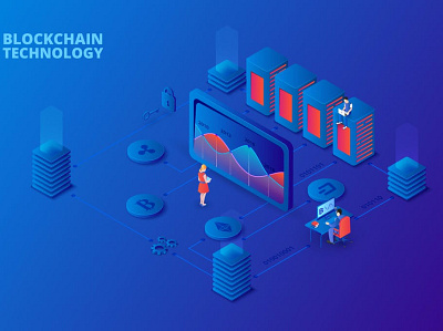 Isometric Blockchain and Cryptocurrency Concept 3d 3d animation 3d art 3d character 3d illustration bitcoin block blockchain business concept crypto cryptocurrency currency dark finance illustration isometric money network page