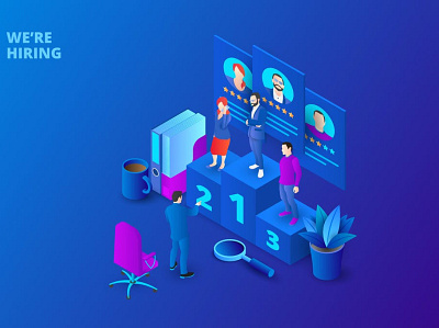 Isometric Hiring and Recruitment Illustration 3d 3d animation 3d art 3d character 3d illustration app concept design illustration isometric landing landing page logo page pages professional ui web design web development website