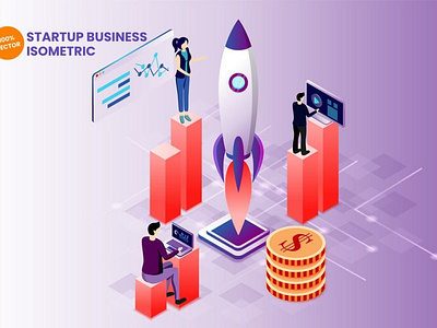 Isometric Startup Business Vector Illustration