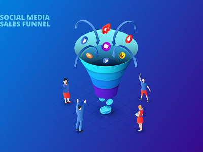 Dark Isometric Social Media Sales Funnel Concept 3d 3d animation 3d art 3d character 3d illustration app banner concept design illustration isometric landing landing page logo page pages vector web design web development website