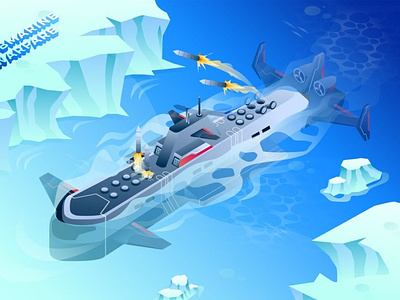 Submarine Warfare - Isometric Illustration