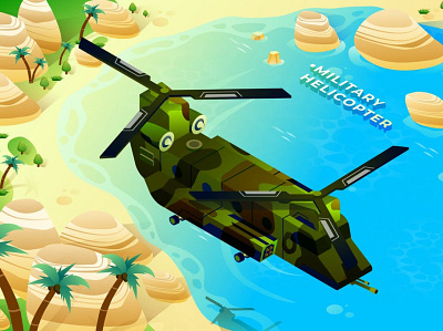 Military Helicopter - Isometric Illustration 3d 3d animation 3d art 3d character 3d illustration app design illustration isometric isometric concept isometric design logo page ui ux web design web development website
