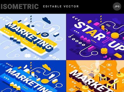 Isometric Business Words 3d 3d animation 3d illustration abstract banner banners concept creative illustration isometric page social social media social media template startup technology web design web development website word