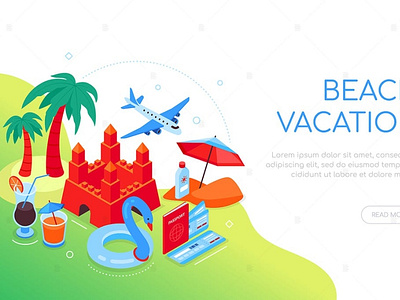 Beach vacation - Colorful Isometric Web Banner