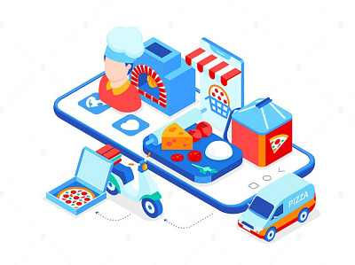 Pizza Delivery - Isometric Illustration 3d 3d animation 3d art 3d character 3d illustration app concept design illustration isometric isometric design landing landing page logo page pages web web design web development website