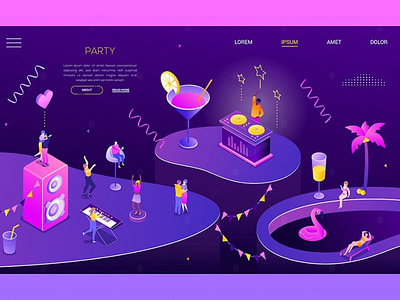 Party and celebration - isometric web banner