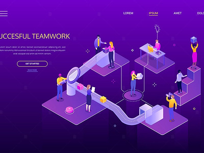 Successful Teamwork - Colorful Isometric Banner