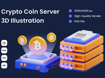 Crypto Server 3D Illustration 3d 3d animation 3d art 3d character 3d illustration 3d illustrations app banner concept design illustration illustrations landing landing page logo page pages ui ux vector