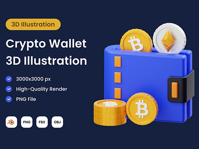 Crypto Wallet Coin 3D Illustration