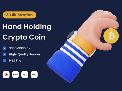 Hand Holding Crypto Coin 3D Illustration 3d 3d animation 3d art 3d illustration 3d illustrations app banner banners concept development illustration illustrations landing landing page landing pages page pages web web design website