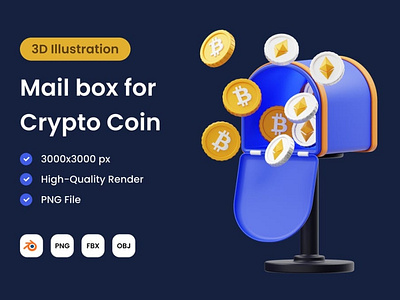 Mail Box Crypto Coin 3D Illustration