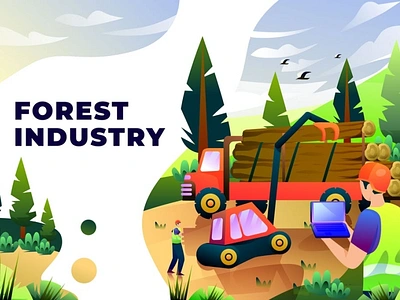 Forest Industry - Vector Illustration 3d animation 3d illustration app concept design forest forestry illustration industry landing landing page landing pages leaf nature page timber web web design website wood