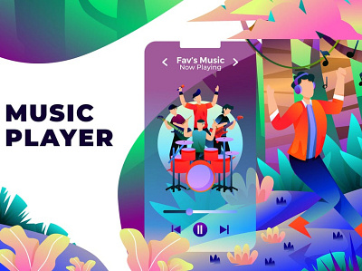 Music Player - Vector Illustration 3d illustration app apps concept design development graphic graphic design graphics header header illustration headers illustration page vector web web design web development web header website