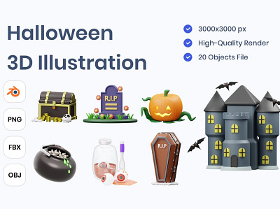 Halloween 3D Illustration 3d 3d animation 3d art 3d illustration bat evil festive ghost graphics halloween happy horror icons illustration october orange page party poster spooky