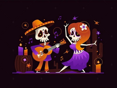 Dia de los Muertos - flat design illustration 3d art 3d illustration app celebration dancing day dead dia greeting guitar halloween holiday illustration los mexican muertos november page skeleton traditional