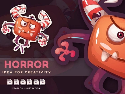 Evil Halloween Monster - Cute Sticker 3d illustration animal baby cartoon character childish concept cute design devil evil halloween halloween illustrations illustration kid logo page pet pumpkin sticker