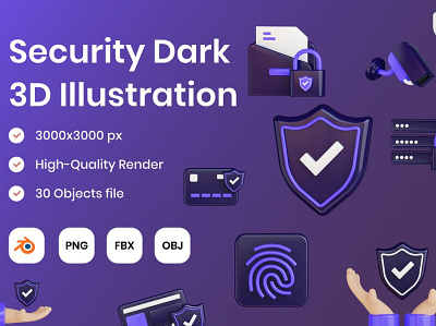 Security Dark 3D Illustration 3d 3d animation 3d art 3d illustration bank code cyber icons illustration internet lock network page password protection safe safety security web