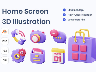 Home Screen 3D Illustration 3d 3d animation 3d art 3d illustration apps design digital display front graphics home icons illustration mobile object page phone screen smartphone software