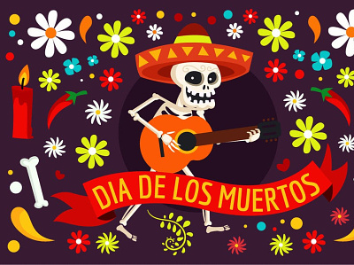 Dia De Los Muertos Illustration 3d illustration app ceremony concept de dead dia halloween holiday illustration los mascot mexican muertos page skelton skull sugar traditional