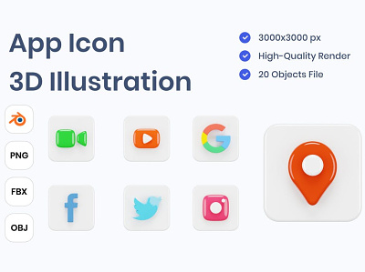 App Icon 3D Illustrations 3d 3d apps 3d illustration app app design apps concept facebook facetime google google maps icon icon design icons illustration twitter ui ux youtube