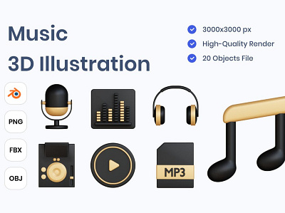 Music 3D Illustration 3d animation 3d art 3d illustration app apps concept design illustration landing page logo music musics page ui vector web web design web development website