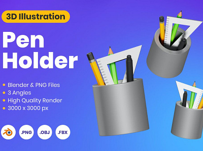 3D Pen Holder 3d 3d animation 3d art 3d icon 3d icons 3d illustration 3d pen app concept design icon icon design icons icons design illustration logo page pen ui web