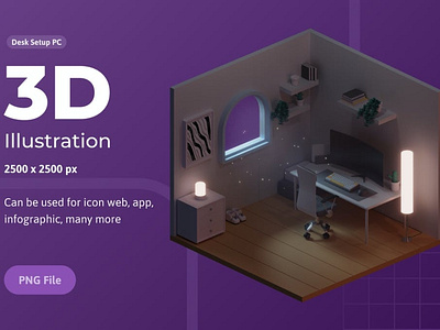3D Illustration, Computer Desk Setup
