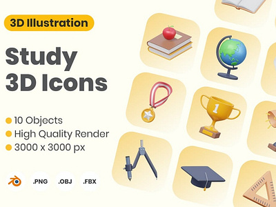 Study 3D Icon Illustration