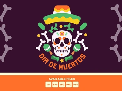 Dia De Muertos Skull Illustration banner character dia drawing festival ghost halloween horror illustration mascots mexico muerte muertos ornament poster pumpkin skeleton skull spooky zombie