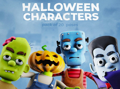 Halloween Characters Pack 3d 3d animation 3d art 3d illustration app celebration character costume creator cute design halloween holiday illustration mockup monster pumpkin spooky vampire witch