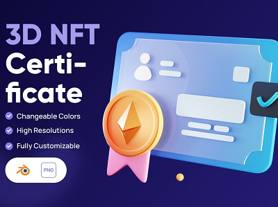 3D NFT Certificate Icon 3d 3d art 3d icon app asset business concept crypto cryptocurrency currency design finance graphic graphics icon icons illustration illustrations money nft