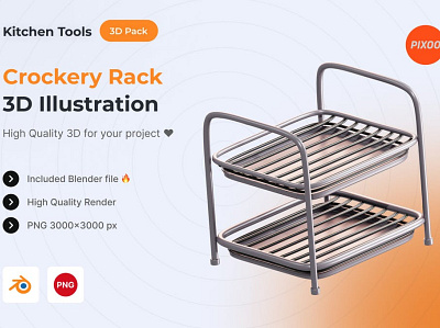 Crockery Rack 3D Kitchen Illustration 3d 3d animation 3d art 3d icon 3d icons 3d illustration 3d object app concept design graphics design icon icon design icons icons design illustration kitchen logo object page