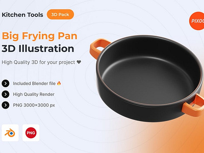 Big Frying Pan 3D Kitchen Illustration 3d 3d animation 3d art 3d icon 3d icons 3d illustration 3d object app concept design graphics design icon icon design icons icons design illustration kitchen logo object page