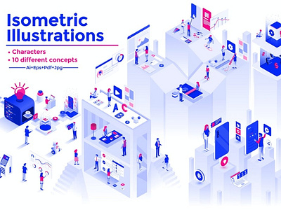 Modern Flat Design Isometric Illustration Kit