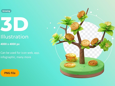 3d Render Illustration Growing Business 3d 3d illustration 3d illustrations app application banner business concept finance growing icon icon design icon illustration icons landing page money plant process strategy tree