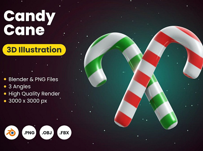 3D Christmas Candy Cane 3d 3d animation 3d icon 3d icons 3d illustration 3d illustrations app concept design icon icon design icons icons design illustration logo print printing ui web icon web icons