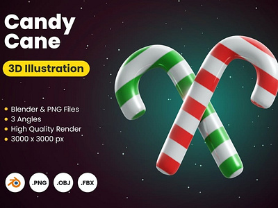 3D Christmas Candy Cane