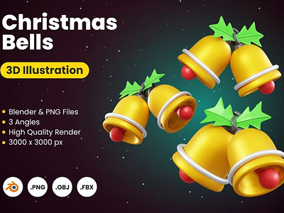 3D Christmas Bells 3d 3d icon 3d icons 3d illustration 3d illustrations app christmas christmas bells concept design icon icon design icons design illustration logo print printing web icon web icons xmas